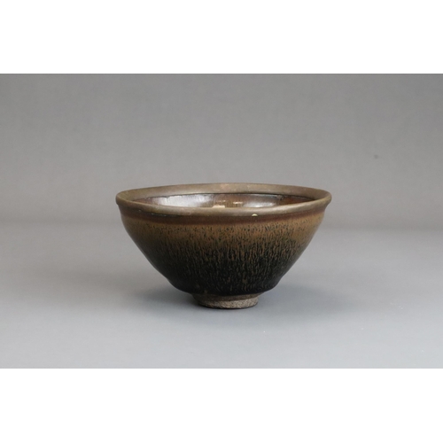 37 - A Jian ware 'Hare's fur' Bowl, Song dynasty of conical shape with bronze-mounted rim, the brown glaz... 