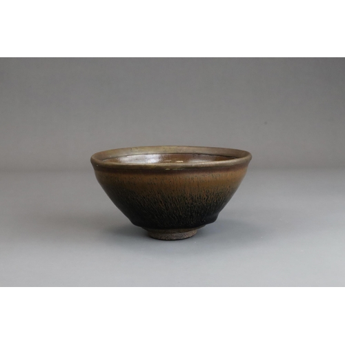 37 - A Jian ware 'Hare's fur' Bowl, Song dynasty of conical shape with bronze-mounted rim, the brown glaz... 