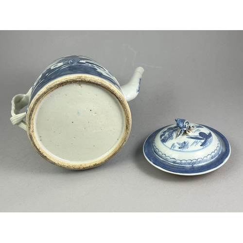 462 - Two 'blue  Canton' teapots and covers, early 19th century one of shouldered form and the other barre... 