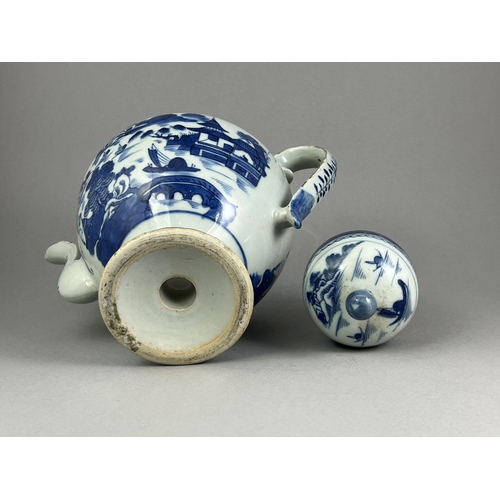 462 - Two 'blue  Canton' teapots and covers, early 19th century one of shouldered form and the other barre... 