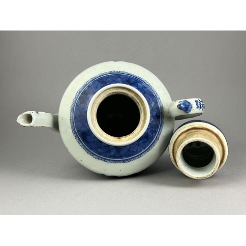 462 - Two 'blue  Canton' teapots and covers, early 19th century one of shouldered form and the other barre... 