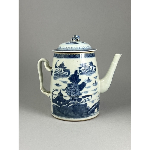 462 - Two 'blue  Canton' teapots and covers, early 19th century one of shouldered form and the other barre... 