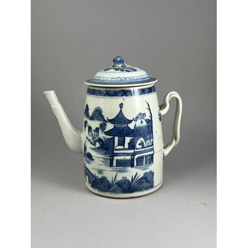 462 - Two 'blue  Canton' teapots and covers, early 19th century one of shouldered form and the other barre... 