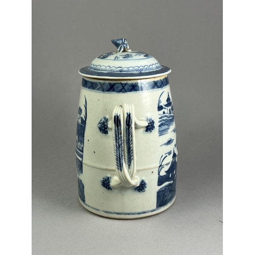 462 - Two 'blue  Canton' teapots and covers, early 19th century one of shouldered form and the other barre... 