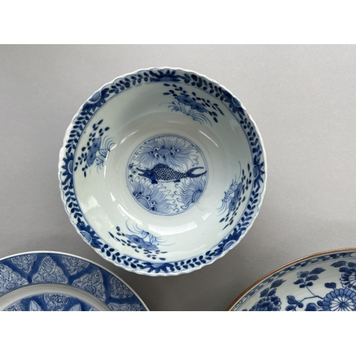 467 - Two Blue and White dishes and one small cup. Kangxi. Two Blue and White dishes and one small cup. Ka... 