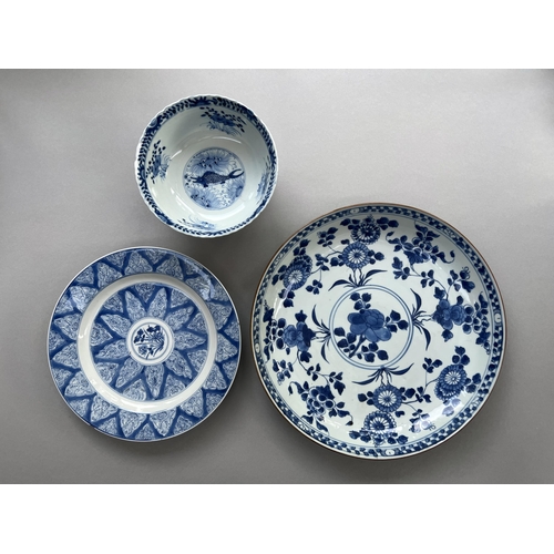 467 - Two Blue and White dishes and one small cup. Kangxi. Two Blue and White dishes and one small cup. Ka... 