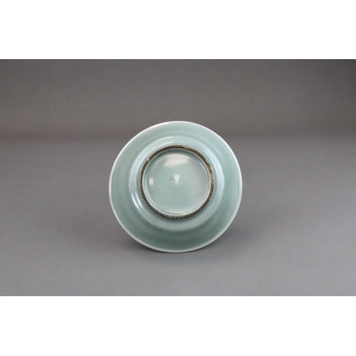 60 - A Longquan Celadon Brushwasher, Song dynasty with straight flared sides rising at an angle from a ta... 