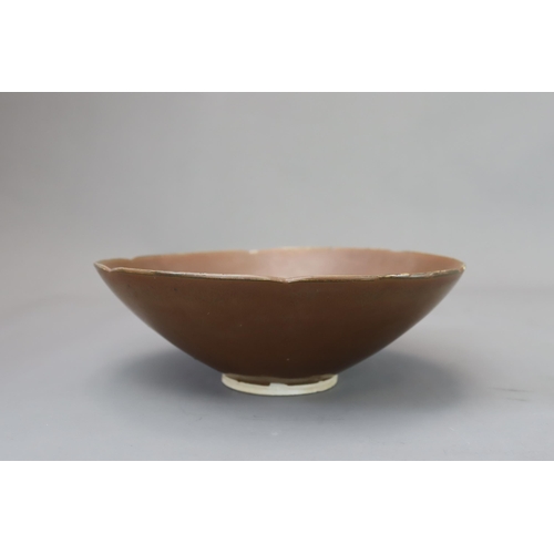 65 - A Rare Yaozhou Persimmon-glazed Bowl, Song dynasty or later elegantly potted, of deep conical form, ... 