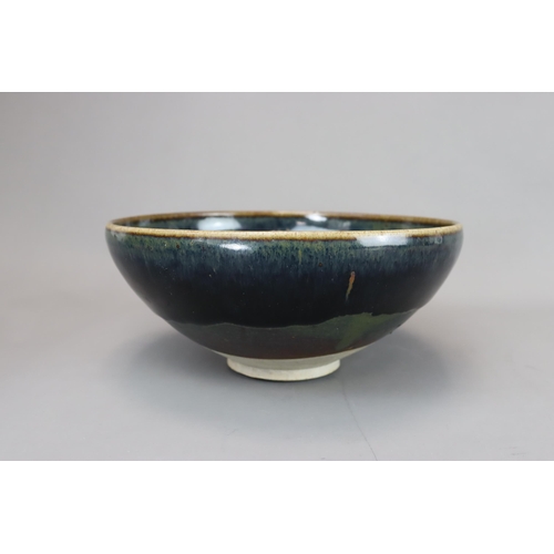 67 - A Cizhou Russet-splashed Black-glazed Bowl, Jin dynasty of conical form to incurved rim, applied ove... 