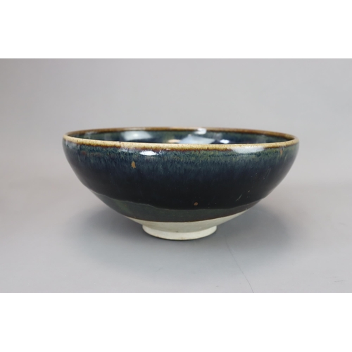 67 - A Cizhou Russet-splashed Black-glazed Bowl, Jin dynasty of conical form to incurved rim, applied ove... 