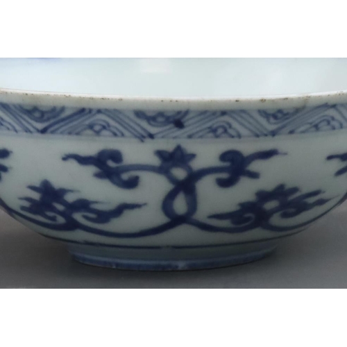 70 - An unusual Blue and White Shallow Bowl, late Ming dynasty, with the central medallion slightly domed... 