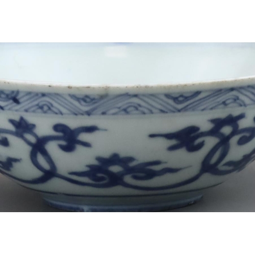 70 - An unusual Blue and White Shallow Bowl, late Ming dynasty, with the central medallion slightly domed... 