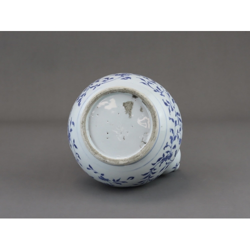 75 - A Rare Blue and White Kendi, Chongzhen, well painted in soft tones of blue with a continuous delicat... 