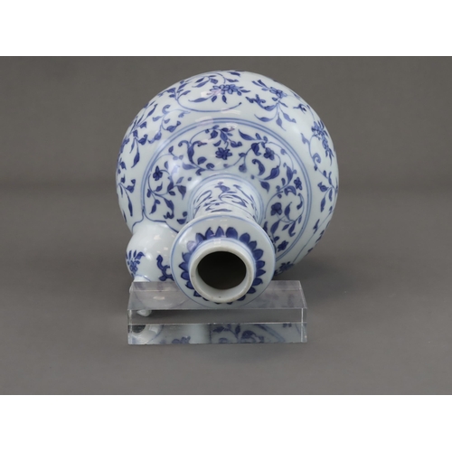 75 - A Rare Blue and White Kendi, Chongzhen, well painted in soft tones of blue with a continuous delicat... 