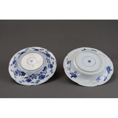 80 - Two Petal Moulded Blue and White Dishes, Kangxi, one with a Phoenix and peony central medallion, wit... 