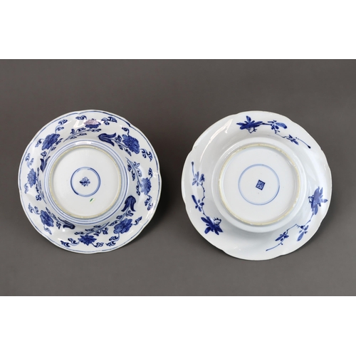 80 - Two Petal Moulded Blue and White Dishes, Kangxi, one with a Phoenix and peony central medallion, wit... 