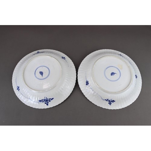 83 - A Pair of Blue and White Dishes with Landscapes, Kangxi, each with a central medallion of a rustic h... 