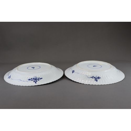 83 - A Pair of Blue and White Dishes with Landscapes, Kangxi, each with a central medallion of a rustic h... 