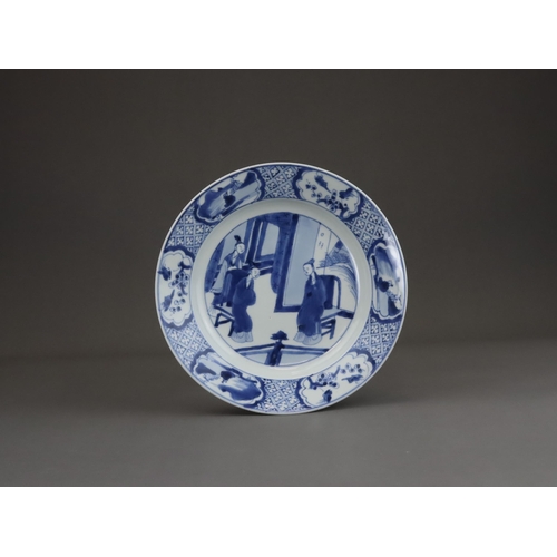 84 - A Set of 6 Blue and White Figural Plates, Kangxi of circular shape with everted rim, painted  in the... 