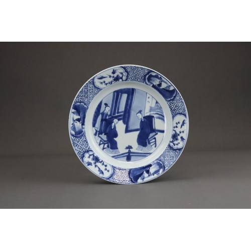 84 - A Set of 6 Blue and White Figural Plates, Kangxi of circular shape with everted rim, painted  in the... 