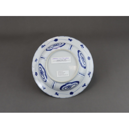 87 - A Good Blue and White Small Basin with Ladies, Kangxi well painted in good blue in a central medalli... 