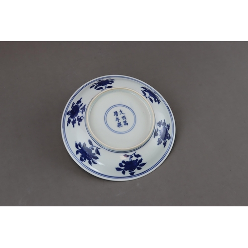 88 - A Blue and White Floral Dish, mark of Wanli but Kangxi period well painted in bright cobalt blue wit... 