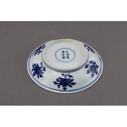 88 - A Blue and White Floral Dish, mark of Wanli but Kangxi period well painted in bright cobalt blue wit... 