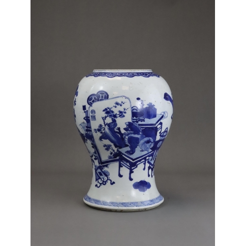 99 - A Blue and White Baluster Vase, Kangxi the sides well painted in very bright cobalt with the 'Hundre... 