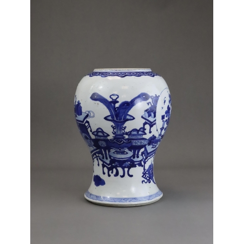 99 - A Blue and White Baluster Vase, Kangxi the sides well painted in very bright cobalt with the 'Hundre... 