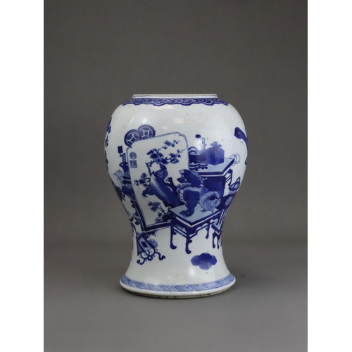 99 - A Blue and White Baluster Vase, Kangxi the sides well painted in very bright cobalt with the 'Hundre... 