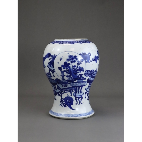 99 - A Blue and White Baluster Vase, Kangxi the sides well painted in very bright cobalt with the 'Hundre... 