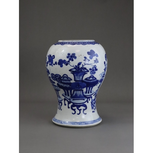 99 - A Blue and White Baluster Vase, Kangxi the sides well painted in very bright cobalt with the 'Hundre... 