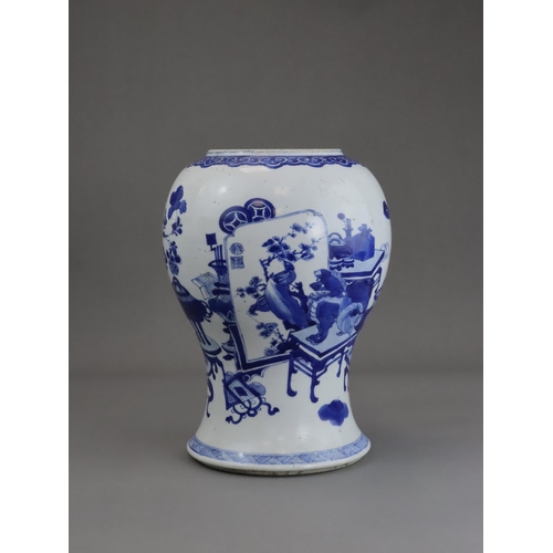 99 - A Blue and White Baluster Vase, Kangxi the sides well painted in very bright cobalt with the 'Hundre... 