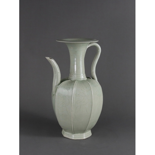 40 - An Extremely Rare Yue-type Incised Ewer, Five dynasties/Northern Song dynasty the melon-shaped body ... 