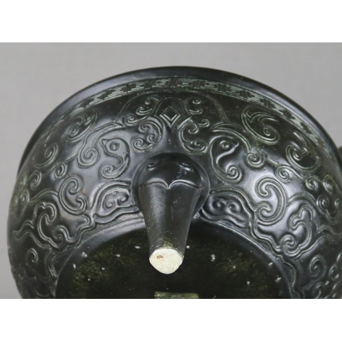 74 - A Rare Black Glazed Tripod Censer, liding, incised seal mark Xiyin Shuwu zhencang, Jiaqing period,  ... 