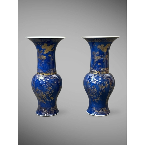 75 - A Pair of 'bleu souffle' Yenyen Vases with Gilt Flowers, Kangxi A Pair of 'bleu souffle' Yenyen Vase... 