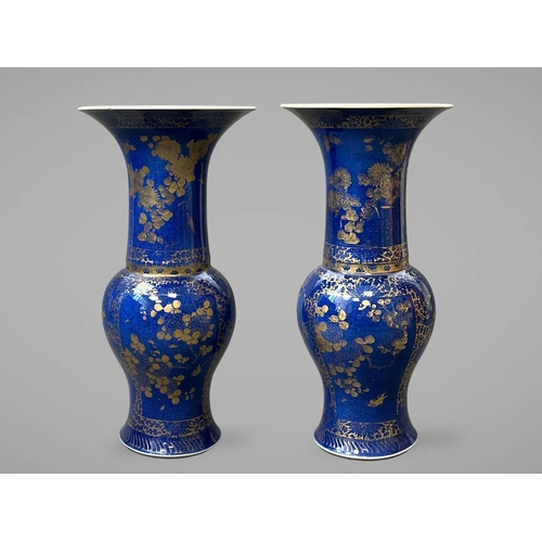 75 - A Pair of 'bleu souffle' Yenyen Vases with Gilt Flowers, Kangxi A Pair of 'bleu souffle' Yenyen Vase... 