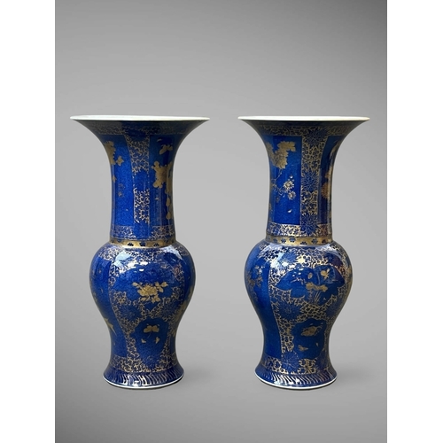 75 - A Pair of 'bleu souffle' Yenyen Vases with Gilt Flowers, Kangxi A Pair of 'bleu souffle' Yenyen Vase... 