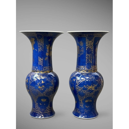 75 - A Pair of 'bleu souffle' Yenyen Vases with Gilt Flowers, Kangxi A Pair of 'bleu souffle' Yenyen Vase... 