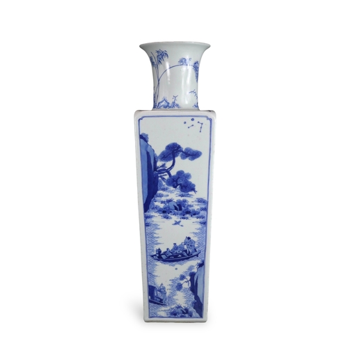 86 - A Blue and White 'Red Cliff' Vase, Kangxi of rouleau form and square section, the rectangular sides ... 