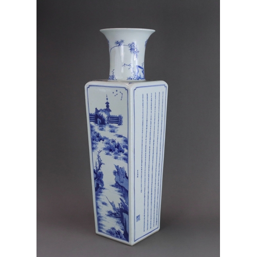 86 - A Blue and White 'Red Cliff' Vase, Kangxi of rouleau form and square section, the rectangular sides ... 