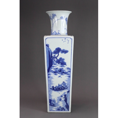 86 - A Blue and White 'Red Cliff' Vase, Kangxi of rouleau form and square section, the rectangular sides ... 