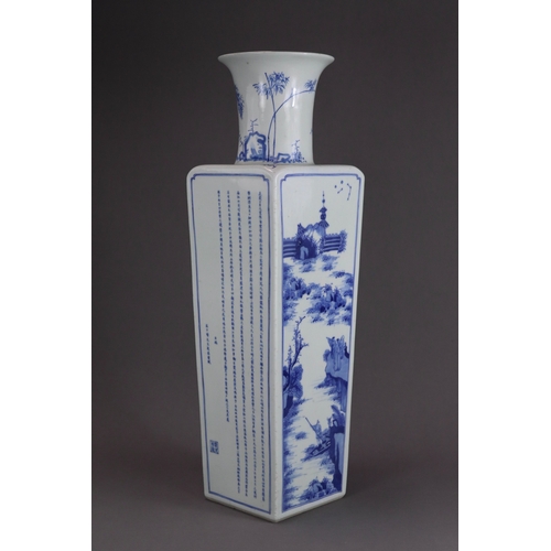 86 - A Blue and White 'Red Cliff' Vase, Kangxi of rouleau form and square section, the rectangular sides ... 