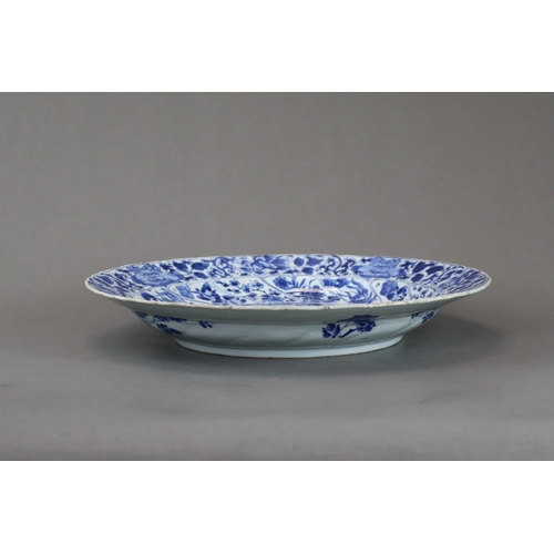 87 - A Large Blue and White 'Moon Rabbit' Dish, Kangxi, with central rabbit medallion within a ring of da... 