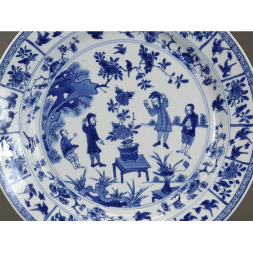 89 - A Rare Blue and White European Subject Dish, Kangxi, decorated in good blue with a central medallion... 