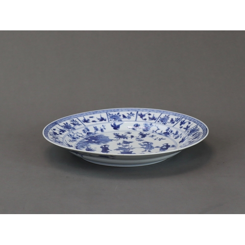 89 - A Rare Blue and White European Subject Dish, Kangxi, decorated in good blue with a central medallion... 