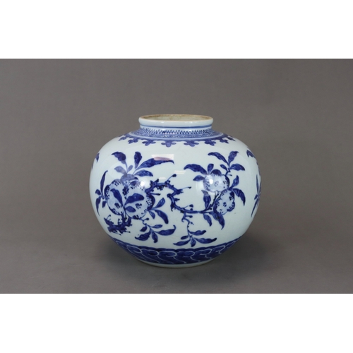 92 - A Good Blue and White 'san duo' Jar, Kangxi or Yongzheng,  well painted around the compressed globul... 