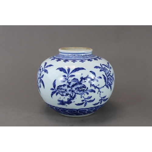 92 - A Good Blue and White 'san duo' Jar, Kangxi or Yongzheng,  well painted around the compressed globul... 