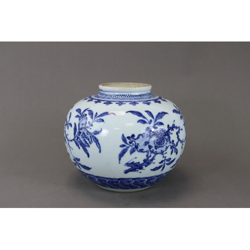 92 - A Good Blue and White 'san duo' Jar, Kangxi or Yongzheng,  well painted around the compressed globul... 