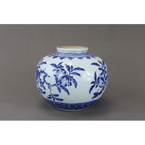 92 - A Good Blue and White 'san duo' Jar, Kangxi or Yongzheng,  well painted around the compressed globul... 